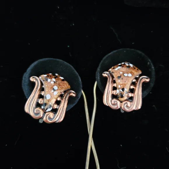 Vintage Matisse Copper and Speckled Enamel Set Embellished 1950's 60's Feminine